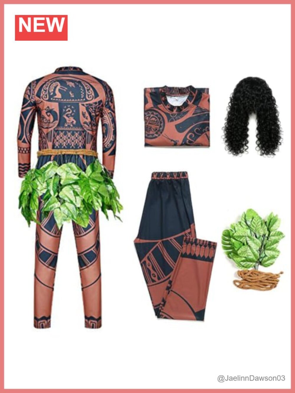 Unisex Adult Cosplay Costume Polyester Top Pants Leaves Rope Halloween Set